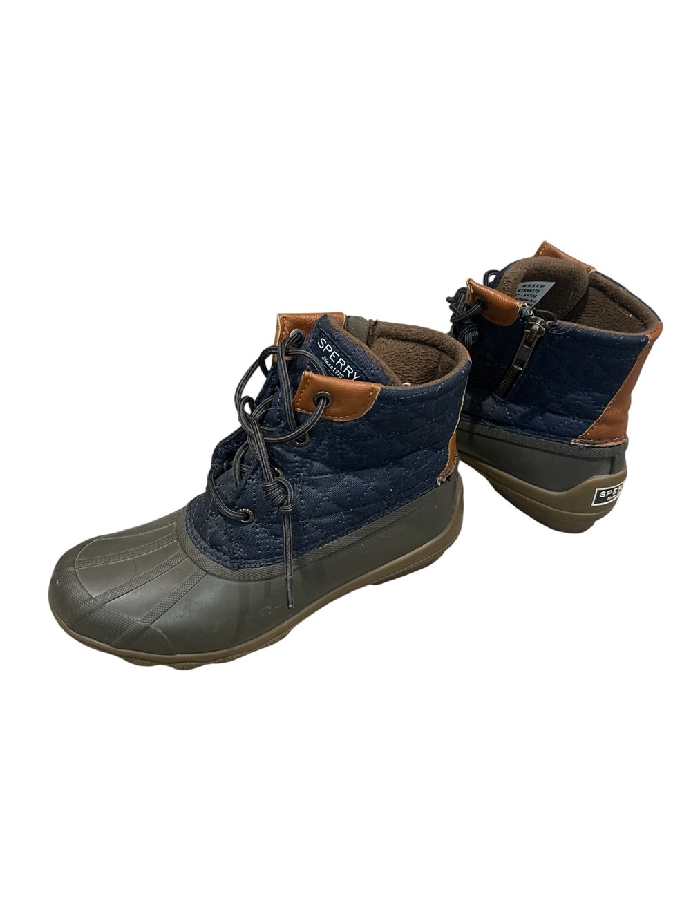 Sperry Navy and Brown Quilted Waterproof Duck Boots